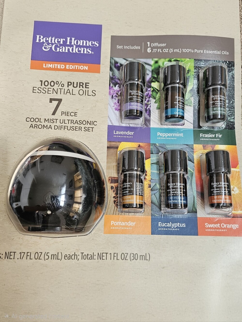 Better Homes & Gardens 7-Piece Essential Oil Diffuser Set - Black + Multi Oils